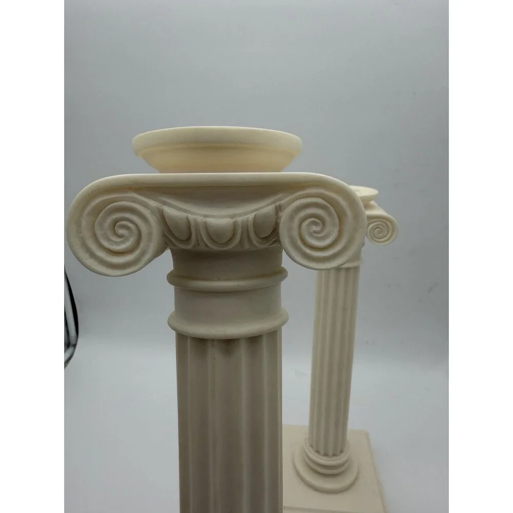 2 Alabaster Carved Roman Columns Corinthian Sculpture Candle Holders 15.5”x5”